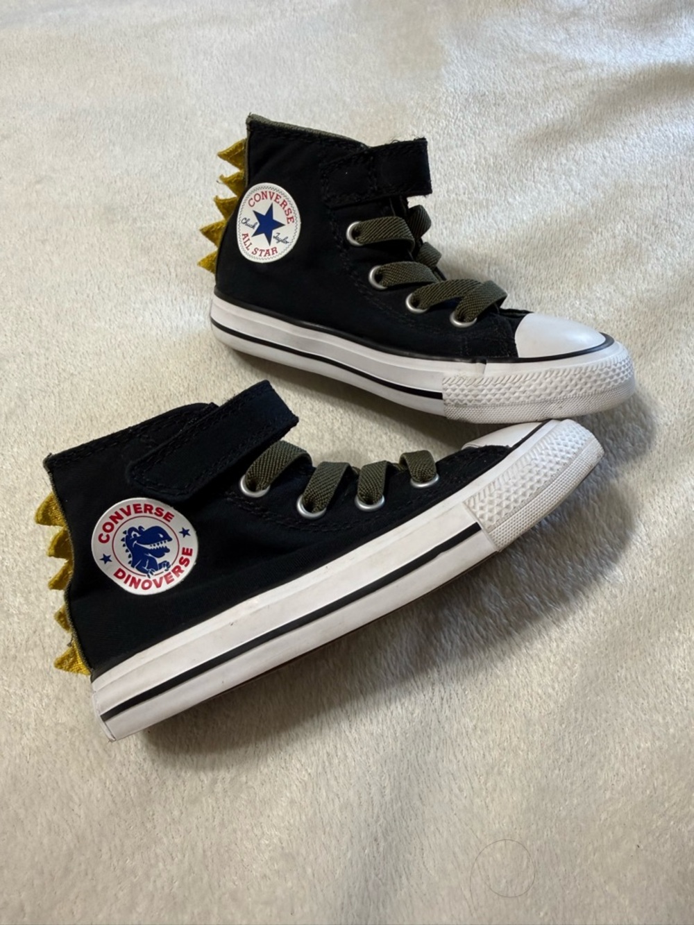 Converse Dinoverse Black and Olive High-Top Sneakers with Yellow Accent